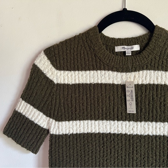 NWT Boucle Knit Crewneck Sweater Tee in Olive Stripe Size XXS Stretchy $78 NS649 - Picture 4 of 16